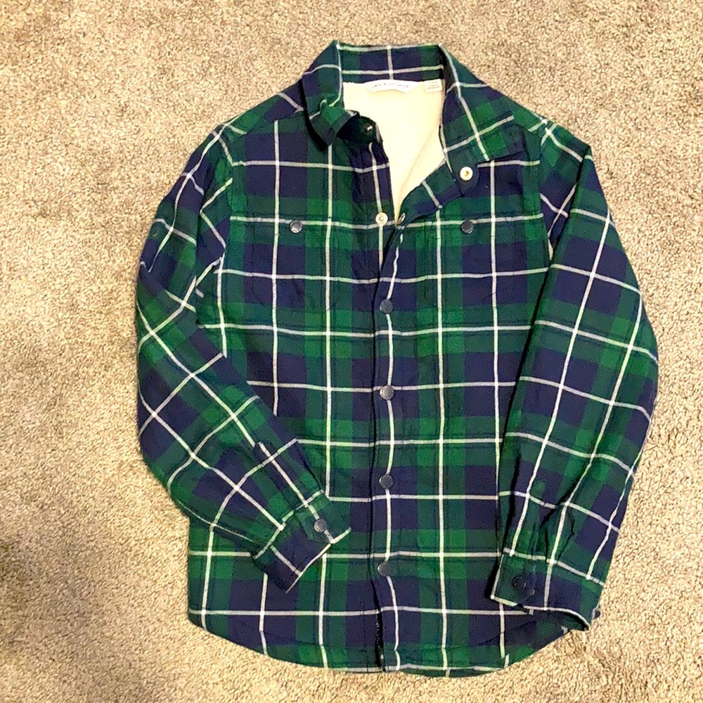 Boys Janie and Jack Plaid Button Down Top. Size 7-8. Sherpa lines. Snap closure